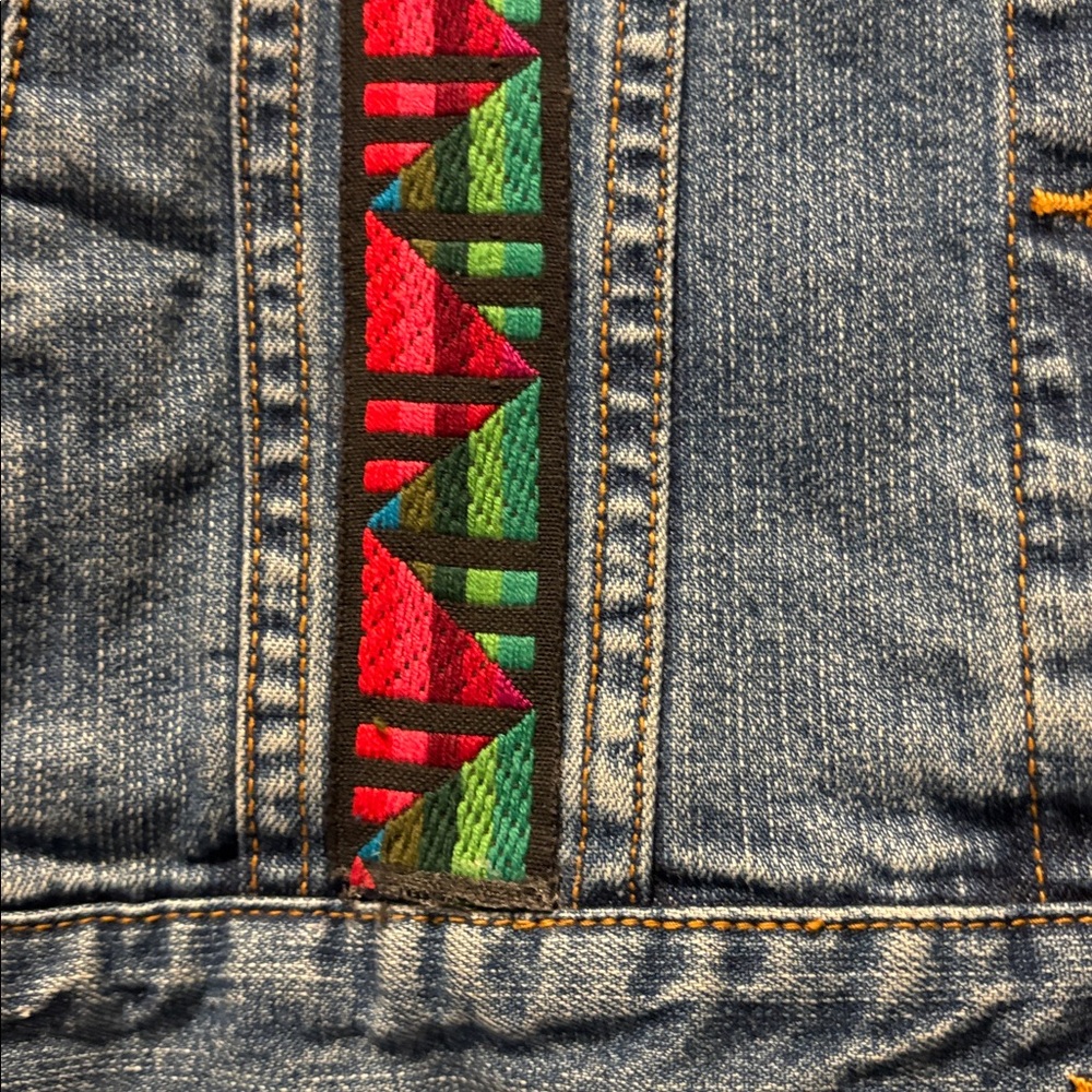 Upcycled Levi's Embellished Blue Denim Jacket with Lace and Gold Leaf Accents XS - Picture 11 of 12